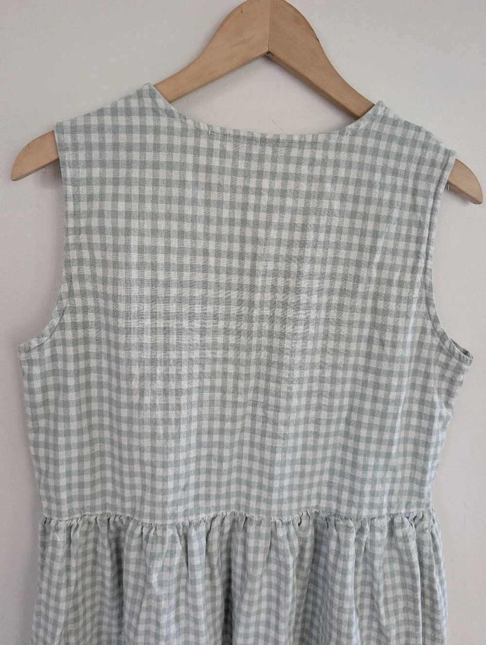 Vintage FADS 90s 1990s Sleeveless Light Green Gingham Button-Front Dress 14